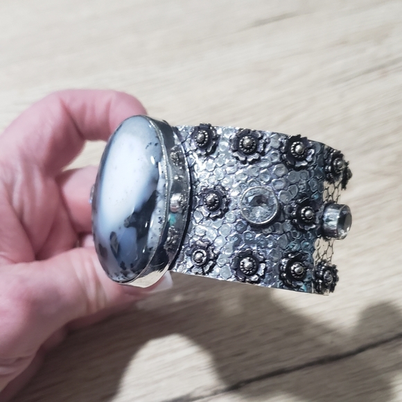 Opal bracelet, dendritic opal, 925 silver, cuff opal bracelet - Picture 7 of 13